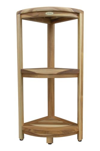 EcoDecors SnazzyCorner 32" Teak Wood 3-Tier Compact Teak Corner Shower Shelf New
