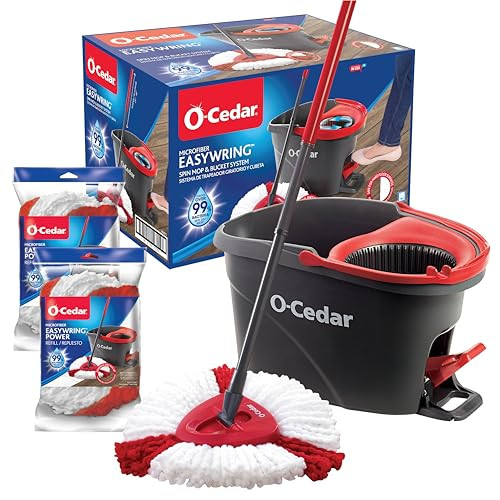 O-Cedar EasyWring Spin Mop & Bucket Floor Cleaning System + 2 Power Refills New