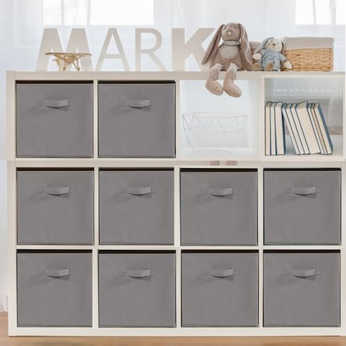 STORAGEIDEAS 11x11 Storage Bins, Set of 10 Storage Cubes, Collapsible, Grey
