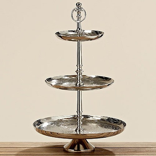DEKOLUST 3-TIER SILVER METAL SERVING TRAY, 50CM CANDY DISH, 30CM SWEETS DISH New