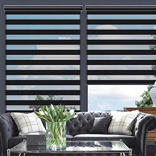 Changshade Cordless Zebra Blinds Windows Modern Dual Layer 48" W×64" H, Black New