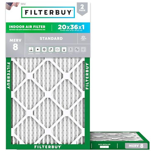 Filterbuy 20x36x1 Air Filter MERV 8 Dust & Allergy Defense (2-Pack) New