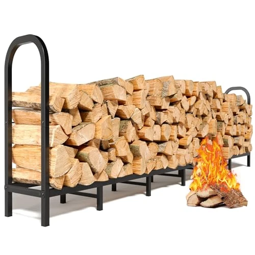 GREENER 8FT HEAVY DUTY FIREWOOD RACK OUTDOOR ADJUSTABLE METAL LOG HOLDER