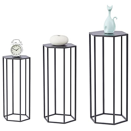 Mxfurhawa 27.55" Set of 3 Plant Stand Hexgon - Black New
