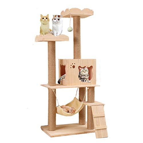 Wooden Cat Tree Condo with Natural Sisal Rope Scratching Post Activity Tower New