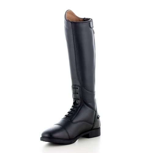 HORZE Rover Kids' Tall Field Boots, Easy-Fit Synthetic Rear Zipper, Black, 4 New