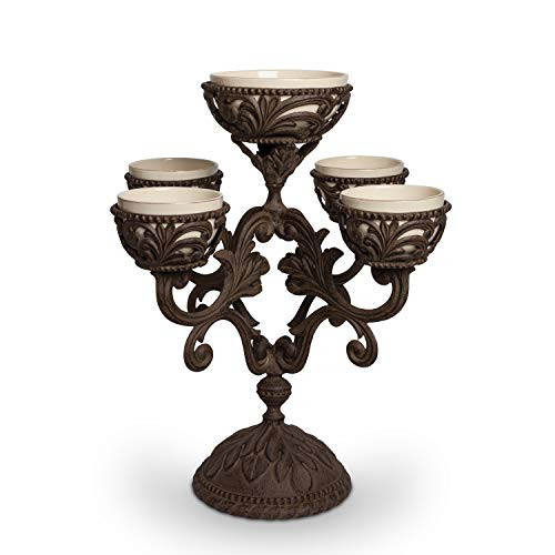 Cream Ceramic and Acanthus Leaf Metal Epergne Centerpiece - B00CY3XWPG New