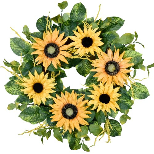 DDHS Sunflower Wreath 23 inch Wreath for Front Door with Artificial Sunflowers New