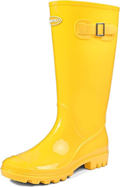 DKSUKO Women's Tall Rain Boots Waterproof Wellington Boots 7 B(M) US - Yellow New