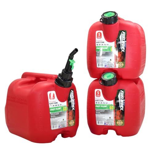 Fuelworx 5 Gallon Gas Cans, CARB Compliant, Stackable, Red, 3-Pack New