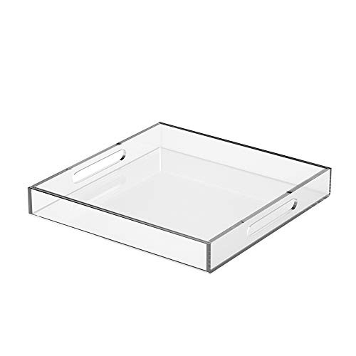 NIUBEE Clear Serving Tray 15x15 Inches - Acrylic Tray Organizer with Handle