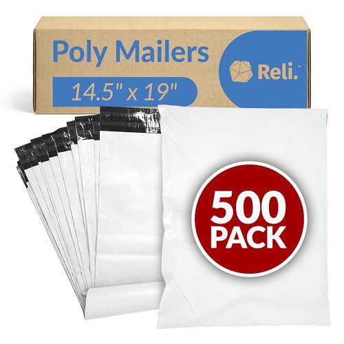 Reli. Poly Mailers 14.5" x 19" | White | Self Sealing | 500 Pcs for Bulk Value New