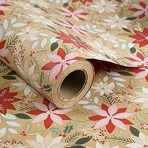 RUSPEPA Christmas Kraft Wrapping Paper Flowers and Mistletoe 24 x 100 Feet New