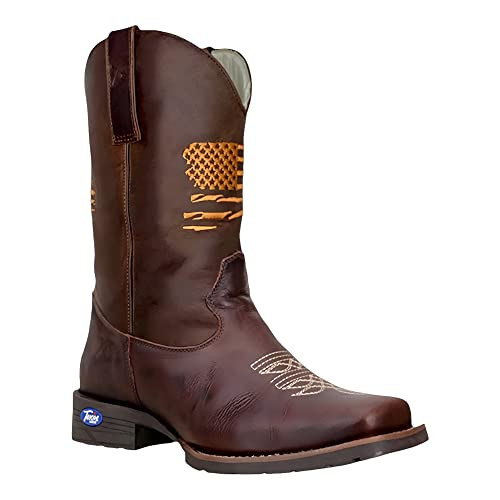 Texas Cowboy Boot Western Leather Boot Flag Work Square Toe 11 M (US) - Brown