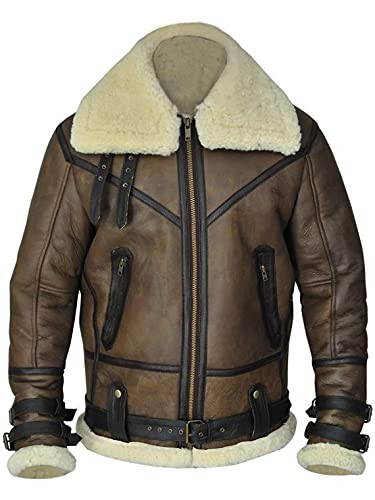 William Jacket Men's Distress RAF Aviator B3 Bomber Real Shearling X-Large New