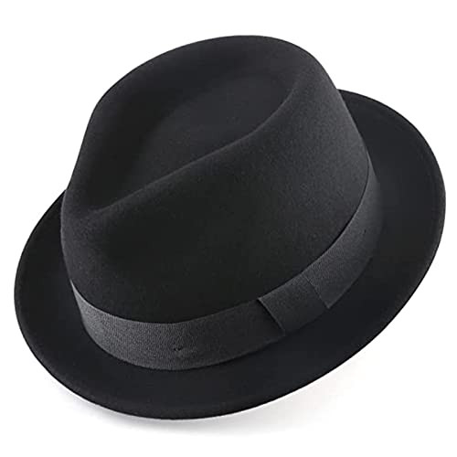 AKIO&AQUIRAX Fedora Hats Wool Mens Dress Brim Classic Felt Fedora B0B5T7JN7H New