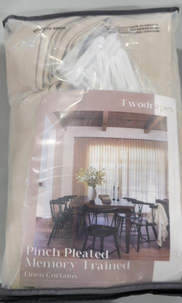 TWODRAPES PINCH PLEATED MEMORY TRAINED LINEN CURTAINS - BEIGE