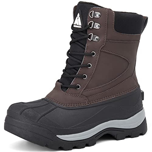 Mishansha Men's Waterproof Winter Duck Boots Insulated Fur Lined, Brown 11