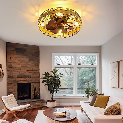 Caged Ceiling Fans With Light 18" Hemp rope Bladeless Low Profile Ceiling Fan New
