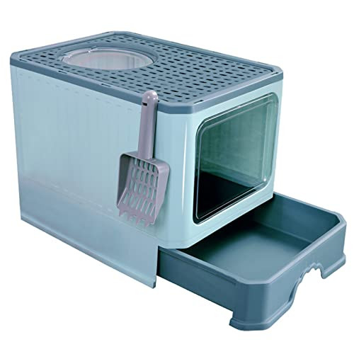 AOSUI Covered Cat Litter Box extra large Foldable litter box odor filter - Grey New