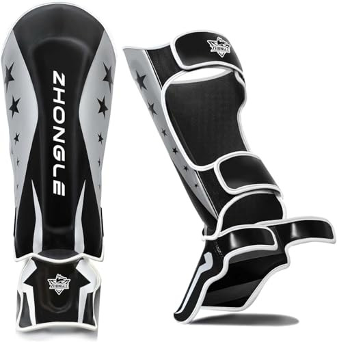 ZHONGLE Pro MMA Shin Guards 12mm High-Density Foam, Adjustable Strap - NEW New