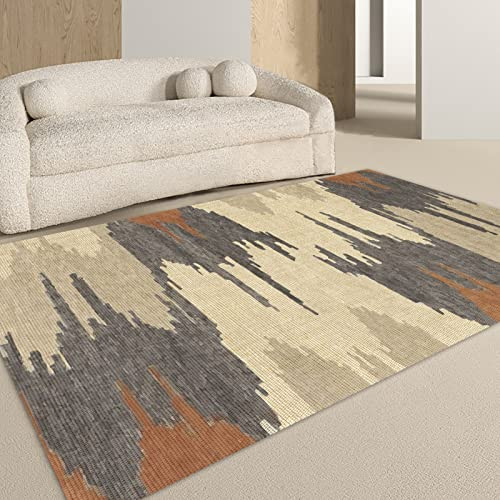 FINOREN Minimalist Area Rug,Ripple Line Soft Non-Slip Rug 4x6 Feet -Beige Gray New