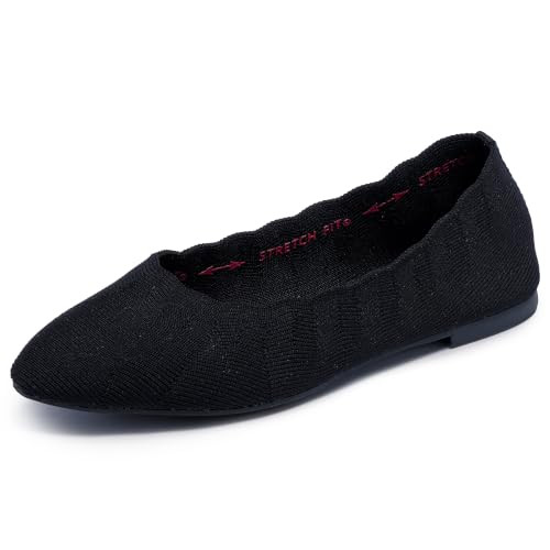 48885W SKECHERS WOMEN'S CLEO BEWITCH BALLET FLAT, WIDE WIDTH, SIZE 9 W, BLACK
