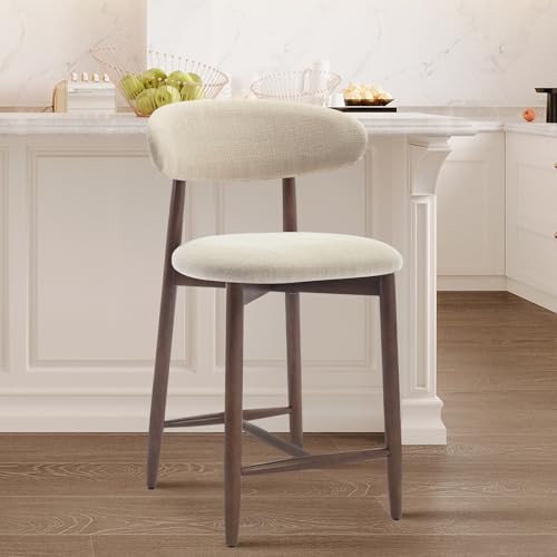 COLAMY UPHOLSTERED COUNTER HEIGHT BAR STOOLS, KITCHEN ISLAND STOOLS, BEIGE