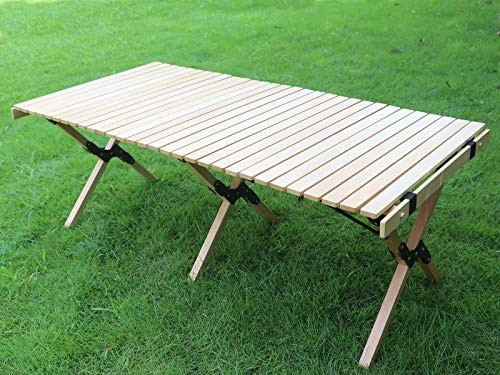 Benewin Camping Folding Wood Table, Picnic Table, Cake Roll Wooden Table - New New