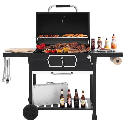 Royal Gourmet CD2030AN Deluxe 30-Inch Charcoal Grill, Collapsible Tables - Black