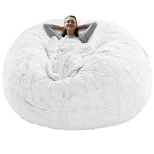 RAINBEAN BEAN BAG CHAIR COVER SOFT FLUFFY PV VELVET SOFA BED 5FT - WHITE