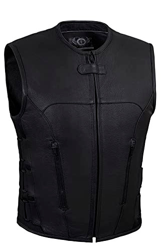 True Element Mens SWAT Team Style Leather Motorcycle Vest with Gun Pockets 2XL New