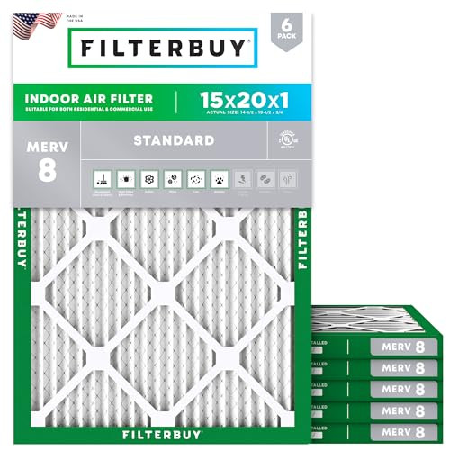 Filterbuy 15x20x1 Air Filter MERV 8 Dust & Allergen Defense 6-Pack - New New