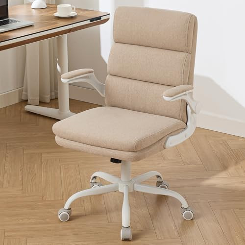 AMSEATEC HOME OFFICE DESK CHAIR FABRIC FLIP-UP ARMRESTS COMFY TASK - BEIGE New