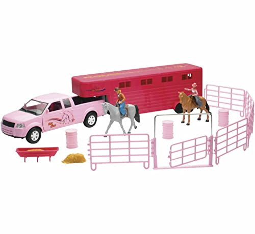 Valley Ranch Pink Pick Up Truck and Horse Trailer Playset New