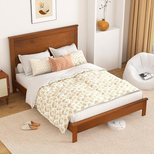 KOMFOTT Full Size Wood Platform Bed Frame, No Box Spring Needed - Walnut