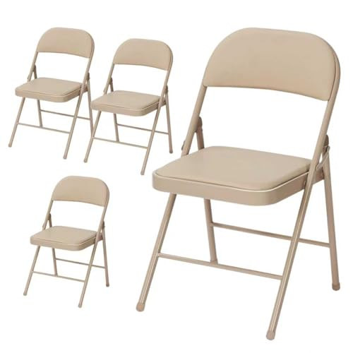 4 Pack Khaki Folding Chairs Padded Cushion Back Portable Duty Metal Frame New