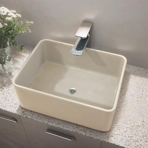 Concrete Rectangular Vessel Sink - 16"X12" Above Counter Bowl, Beige-Gray