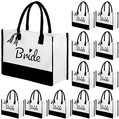 12 Pieces Bride Personalized Tote Bags Reusable Canvas B0BN3RVSPF - Black/White New