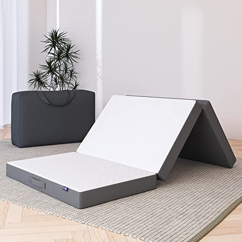 BedStory Tri Folding Mattress with Carry Bag, Bamboo Charcoal 4" Queen - Black New