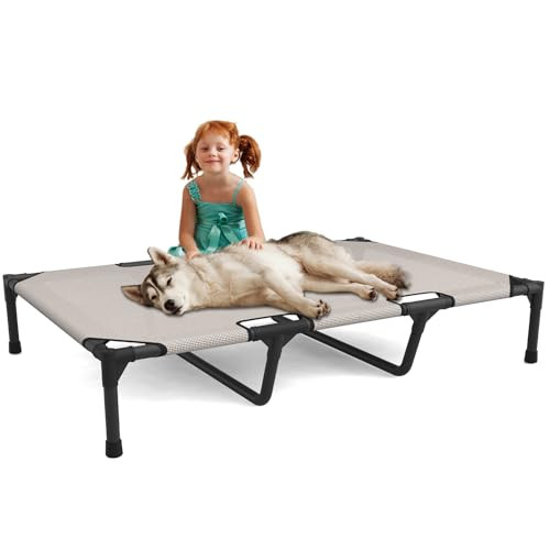 FIOCCO Elevated Dog Bed - Chew Proof Mesh for Large Dogs B0CL6LTJL5 - Beige