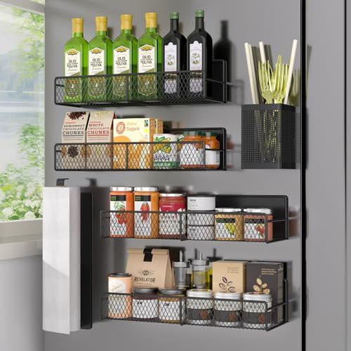 DTUQYX MAGNETIC SPICE RACK FOR REFRIGERATOR 6 PACK 100% METAL HM5219 - BLACK