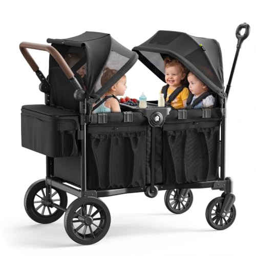 BABYPAVE 4 SEATER WAGON STROLLER FOR KIDS WITH 66 LB SPACIOUS STORAGE - BLACK