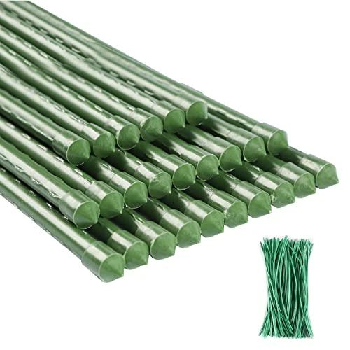 Tingyuan Garden Stakes 25 Pack Tomato Stakes Plant Sticks with 100 Ties - 36"