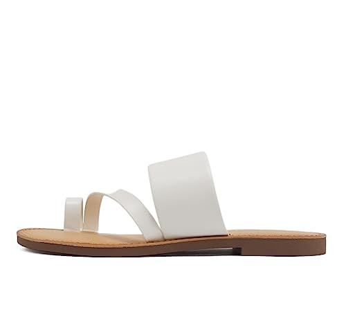 SODA JOAN WOMENS OPEN TOE SLIP ON FLIP FLOP SANDALS - SIZE: WOMEN 7 - WHITE