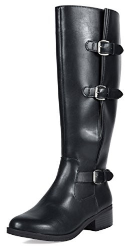 TOETOS Women's Mirran Black Knee High Riding Boots Wide Calf Size 11 M