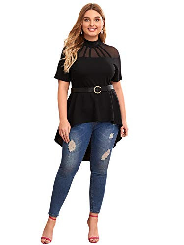 Romwe Women's Plus Size Party Longline Blouse Black 2X Plus B0895VMVWK