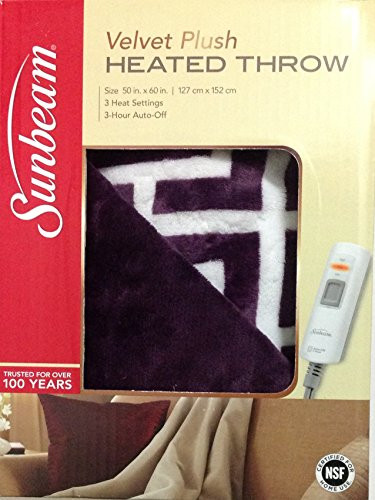 Sunbeam Heated Throw Latice Eggplant Purple 50"x60" 3 Heat Settings Reversible New