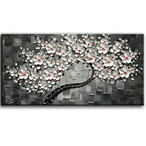 Tyed Art-24x48inch Flowers Contemporary Art Oil Painting Abstract White Flowers New