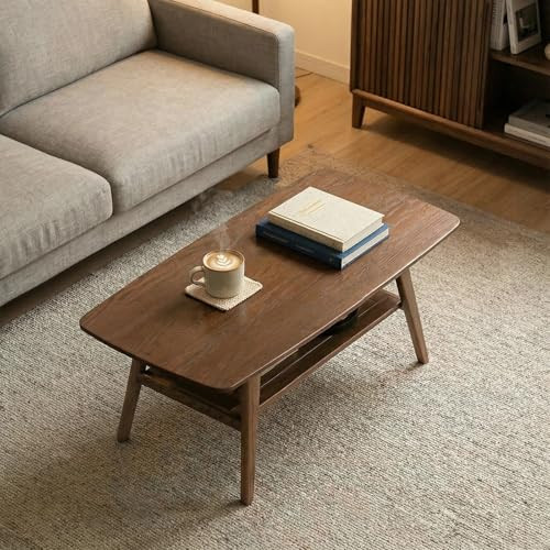 BAMSKOV SOLID WOOD 2-TIER COFFEE TABLE FOR LIVING ROOM WALNUT 39.37" B-H83J08
